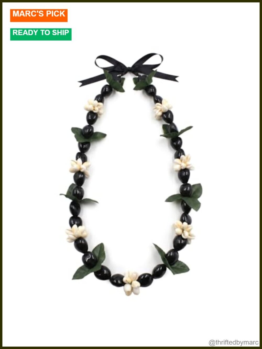 Acrylic Kukui Nut Lei Necklace with Shell Flower, Adjustable Beach Party Garland